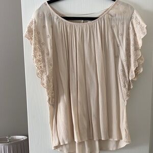 LC Lauren Conrad Cream Eyelet Flutter Sleeve Blouse